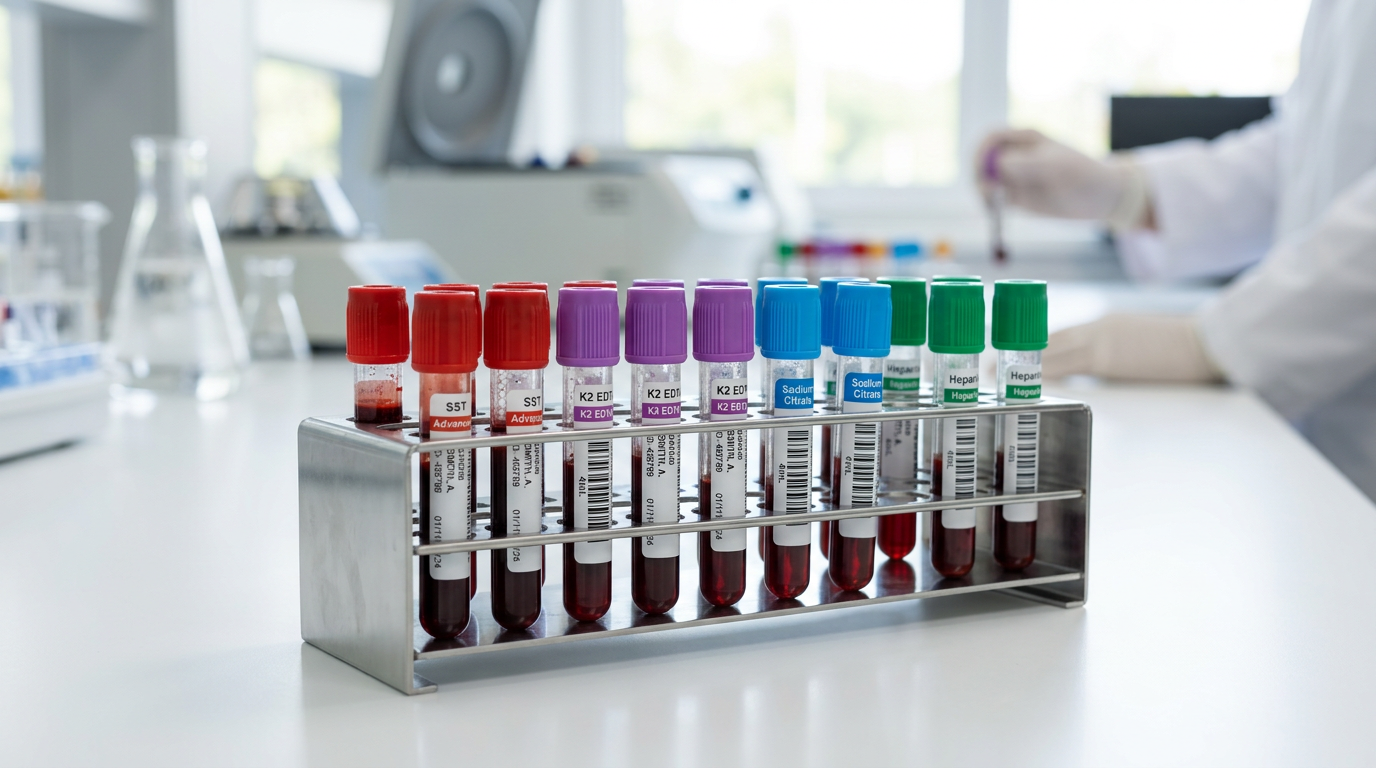 Blood test tubes ready for analysis